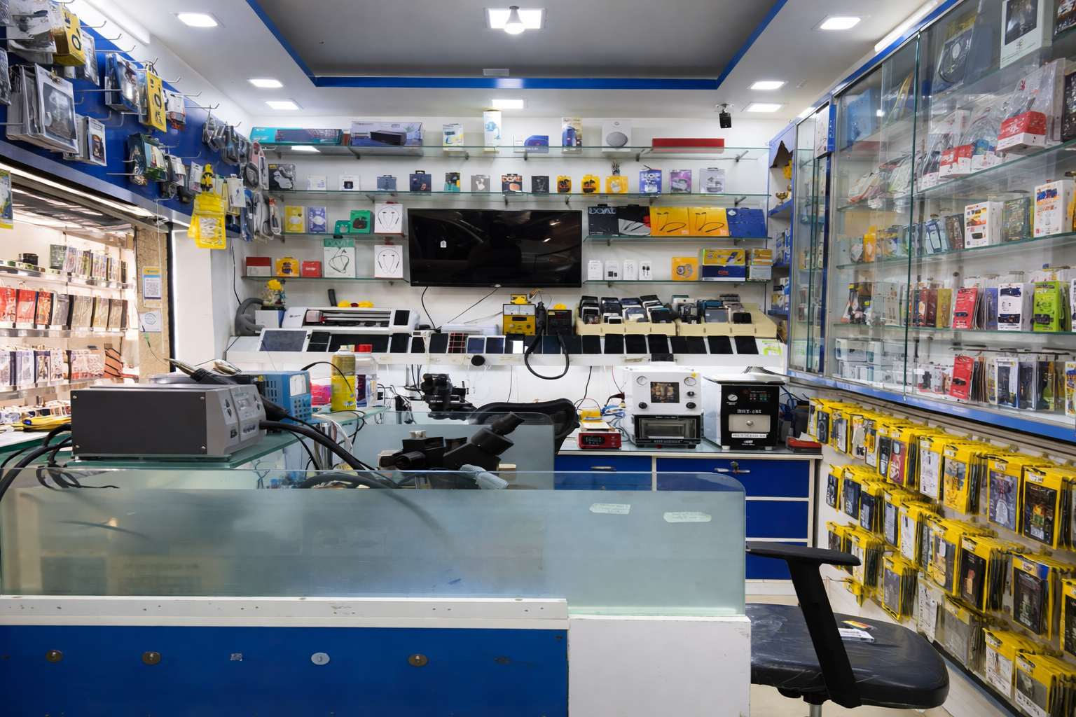 Front view of the mobile repair shop